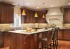Custom Home - kitchen, cabinets, kitchen island, tile backsplash, stove hood