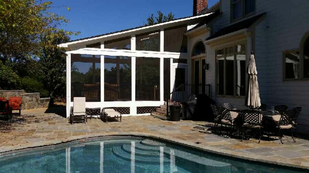 Photo By American Exteriors & Masonry. Screened Room, Patio, And Fireplace In Paeonian Springs, VA