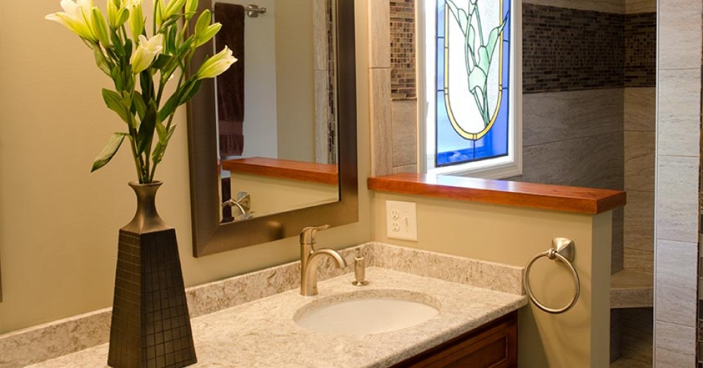 Photo By Bridgewater Construction LLC. Custom Bath With Stained Glass